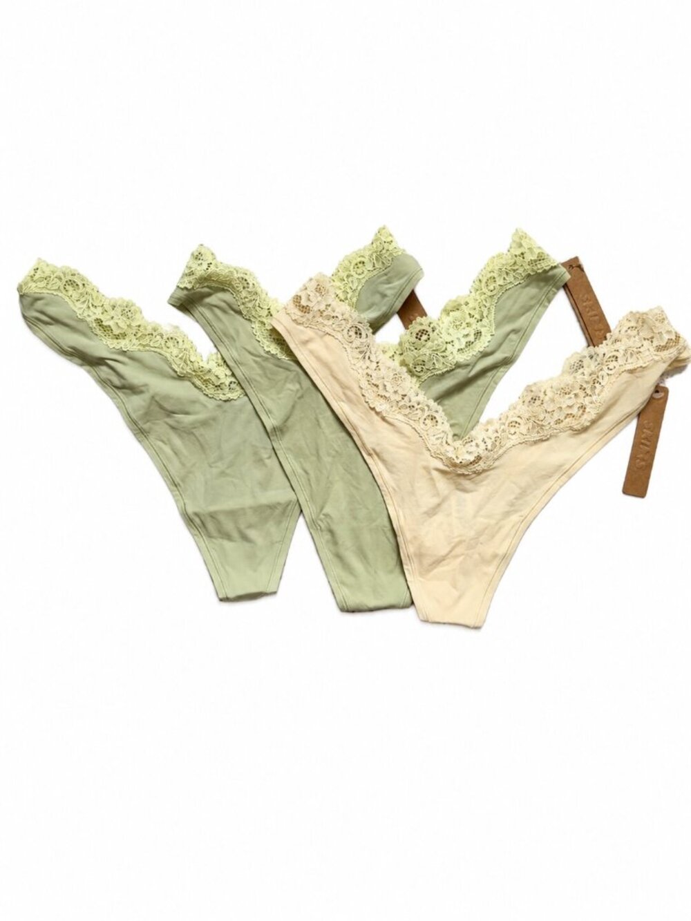 SKIMS 3-Pc Lot Fits Everybody Lace Dipped Thong Sage XL + Butter 2X NWT